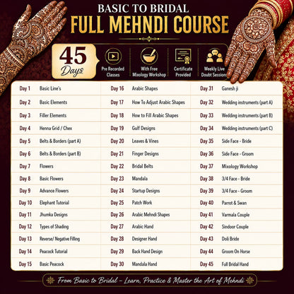 Reusable Mehndi Practice Book + Henna kit + 45 Days Basic To Bridal Full Mehndi Course (pre recorded)