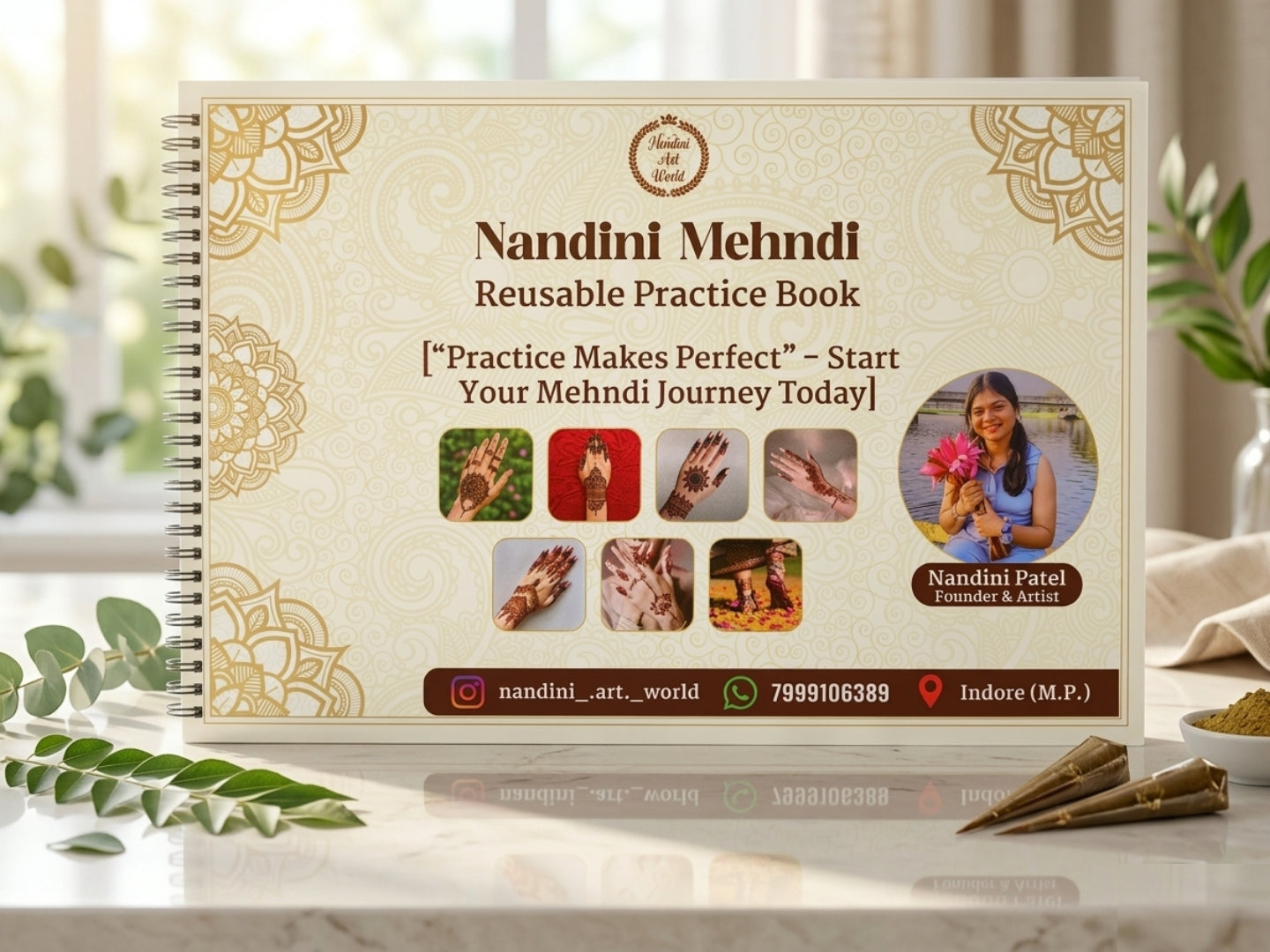 Reusable Mehndi Practice Book + Henna kit + 45 Days Basic To Bridal Full Mehndi Course (pre recorded)